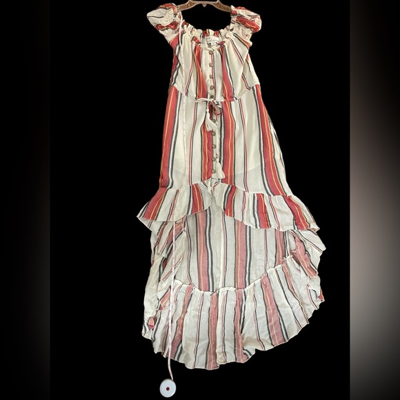 Vintage Havana hi low ruffle off shoulder flowy maxi dress linen striped S - Picture 4 of 7